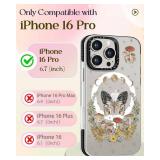 Lotadilo Cute Case for iPhone 16 Pro for Women Girls - Funny Butterfly Moon Design Compatible with Magsafe Magnetic Ring Holder Kickstand Fashion TPU Phone Covers