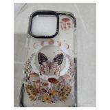 Lotadilo Cute Case for iPhone 16 Pro for Women Girls - Funny Butterfly Moon Design Compatible with Magsafe Magnetic Ring Holder Kickstand Fashion TPU Phone Covers