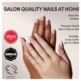 Glamnetic Press On Nails - MaDamn | French Tip Nails, UV Finish Short Pointed Almond Shape, Salon Quality Semi-Transparent Nails in 12 Sizes - 24 Nail Kit with Glue