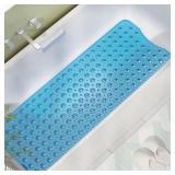 AmazerBath Shower Mat Non Slip 40 x 16 Inches, Bathtub Mat Shower Stall Mats with Suction Cups and Drain Holes, Non Slip Bath Mat for Tub for Elderly & Kids, Clear Blue