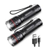 RECHOO Rechargeable Flashlights High Lumens, 2 Pack G1000 Super Bright Flash Light, Small Led Tactical Flashlight with 3 Lighting Modes, Portable Flashlights for Camping Home
