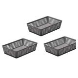 YBM Home 3-Pack Plastic Storage Baskets Bins for Home Junk Drawer, Shelves, and Office Organization, Functional Trays/Containers Great for Kitchen Pantry, Cabinets, Bedrooms, and Bathrooms, Grey