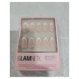 Glamnetic Press On Nails - MaDamn | French Tip Nails, UV Finish Short Pointed Almond Shape, Salon Quality Semi-Transparent Nails in 12 Sizes - 24 Nail Kit with Glue