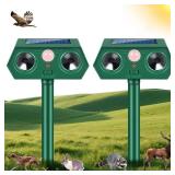 2Pack Deer Squirrel Rabbit Cat Repellent Outdoor Solar Ultrasonic Animal Repeller Waterproof Raccoon Deterrent with Motion Sensor to Keep Dog Skunk Possum Rodent Coyote Out of Garden Yard Farm