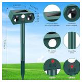 2Pack Deer Squirrel Rabbit Cat Repellent Outdoor Solar Ultrasonic Animal Repeller Waterproof Raccoon Deterrent with Motion Sensor to Keep Dog Skunk Possum Rodent Coyote Out of Garden Yard Farm