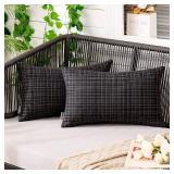 MIULEE Outdoor Waterproof Throw Pillow Covers Decorative Farmhouse Water Resistant Cushion Covers for Tent Patio Garden Couch Sofa Pack of 2, 12x20 Inch Black
