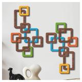 CroBlissful 2 Pcs Wooden Mid Century Modern Wall Art 3D Mid Century Modern Elegance Wall Decor Accents Vintage Abstract Geometric Panels Art for Home Room(Classic Style,bright Color)