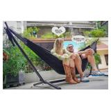 GOCAN Double Hammock 2 Person Extra Large 330X150cm Load Capacity 600Pound Canvas Cotton Hammock for Patio Porch Garden Backyard Lounging Outdoor and Indoor XXL(Black)
