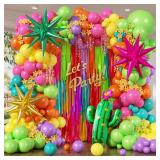 Mexican Fiesta Balloon Garland Arch Kit with Yellow Hot Pink Lime Green Orange Purple Teal Foil Balloons for Mexican Fiesta Birthday Party Decorations