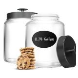 KooK Glass Kitchen Canister Set, Food & Storage Containers for Pantry, Bathroom Apothecary Jars, Tinplate Lids, Counter Organizers, 0.74 Gallon, Black, Set of 2