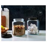 KooK Glass Kitchen Canister Set, Food & Storage Containers for Pantry, Bathroom Apothecary Jars, Tinplate Lids, Counter Organizers, 0.74 Gallon, Black, Set of 2