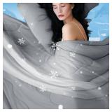 DOWNCOOL Cooling Comforter, Grey Cooling Blanket King Size, Cooling Duvet for Hot Sleeper, Breathable Summer Quilt, Lightweight Soft Q-Max0.4 Arc-Chill Cool Comforter,106\"X90\"