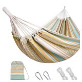 Brazilian Hammock with Tree Straps - Cotton Hammocks Portable Hammock with Carry Bag for Backyard, Porch, Outdoor and Indoor Use Yellow & Green