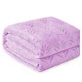 Exclusivo Mezcla Queen Size Fleece Blanket for Bed, Super Soft and Cozy Blankets All Season Use, Leaves Pattern, Plush Fuzzy Lightweight, Lilac, 90x90 Inch