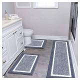 Pauwer Bathroom Rug Mat Set 3 Piece, Microfiber Shaggy Bath Set, Non-Slip Ultra Soft Carpet Mats, Absorbent with U-Shaped Toilet for Bathroom, Tub, Shower, Dark Grey