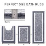 Pauwer Bathroom Rug Mat Set 3 Piece, Microfiber Shaggy Bath Set, Non-Slip Ultra Soft Carpet Mats, Absorbent with U-Shaped Toilet for Bathroom, Tub, Shower, Dark Grey