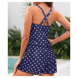 Tempt Me Blue Dot Romper One Piece Swimsuits with Short - Women Boyleg with Pockets Bathing Suit Modest Swimwear S