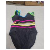 BMJL Womens Tummy Control Swimsuit High Waisted Two Piece Bikini Sets Athletic Color Block High Cut Swimwear(M,Rainbow Black)