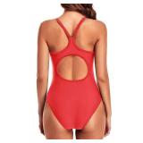 Tempt Me Red Athletic One Piece Swimsuits for Women Training Sport Tummy Control Bathing Suits Small