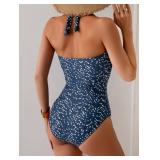 Eomenie Women One Piece Tummy Control Swimsuit Halter Scallop Trim Bathing Suits 1 Piece Vintage Ruched Slimming Swimwea - Mediumr