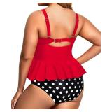Daci Women Red and Dot Two Piece Plus Size Swimsuit with Bottom Peplum Tankini High Waisted Tummy Control Bathing Suit 14W