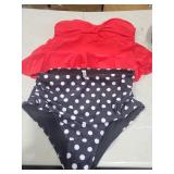 Daci Women Red and Dot Two Piece Plus Size Swimsuit with Bottom Peplum Tankini High Waisted Tummy Control Bathing Suit 14W