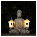 Quterhero Meditating Buddha Statue with Solar Lights, Zen Garden Decor for Home, Patio, Yard, Outdoor Unique Gift for Women and Friends(Two Pavilions)