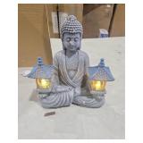 Quterhero Meditating Buddha Statue with Solar Lights, Zen Garden Decor for Home, Patio, Yard, Outdoor Unique Gift for Women and Friends(Two Pavilions)