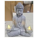 Quterhero Meditating Buddha Statue with Solar Lights, Zen Garden Decor for Home, Patio, Yard, Outdoor Unique Gift for Women and Friends(Two Pavilions)