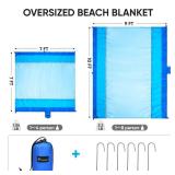 PTEROMY Beach Blanket Waterproof Sandproof, 108\" X 120\" Extra Large Beach Mat with Storage Bag, Quick Drying Lightweight, 6 Stakes, Accessories for Picnic, Travel (9x10 FT, Blue)