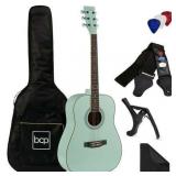Best Choice Products 41in Full Size All-Wood Acoustic Guitar Starter Kit w/Gig Bag  E-Tuner  Pick  Strap - Socal Green