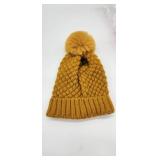 Mustard Yellow Knit Beanie with Fur Pom Pom Adult Size  - Retail: $15