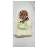 White Knit Beanie with Interchangeable Pom Poms - Retail: $15