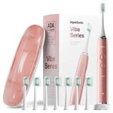 Aquasonic Vibe Series Ultra-Whitening Toothbrush â ADA Accepted Electric Toothbrush - 8 Brush Heads & Travel Case â 40,000 VPM Motor & Wireless Charging - 4 Modes w Smart Timer â Satin 