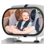 BOEYOS Baby Car Mirror, Safety Car Seat Mirror for Rear Facing Infant, Clear Wide View, 360°Rotation, Easily Observe the Baby Move, Secure, Shatterproof, Crash Tested and Certified (Black)
