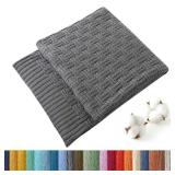 TREELY 100percent Cotton Knitted Throw Blanket Couch Cover Blanket(60 x 80 Inches, Dark Grey)