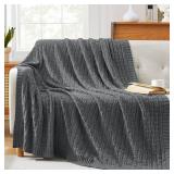TREELY 100percent Cotton Knitted Throw Blanket Couch Cover Blanket(60 x 80 Inches, Dark Grey)
