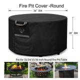 QH.HOME Fire Pit Cover Round, 100percent Waterproof, 600D Strong Tear Resistant, Outdoor Firepit Covers Round Fits 33\,34 inch ,35 inch,36 inch Fire Pit Cover, 36 Dia X 20H -Black .in