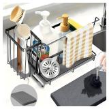 Kitchen Sink Caddy with Instant Drying Stone: Sink Sponge Holder, Stainless Steel Countertop Organizer Basket for Sponge, Scrubbers, Soap, Towel, Bathroom, Deskand Wall Mounted Mode, 2 Diatomaceous Pa