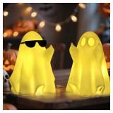 JOYSELLER Halloween Decorations Indoor, Set of 2 Light-Up Cute Ghost Figurines, Fun Attitude Ghost Decor for Party Mantel Shelf Tabletop, Spooky Gifts