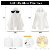 JOYSELLER Halloween Decorations Indoor, Set of 2 Light-Up Cute Ghost Figurines, Fun Attitude Ghost Decor for Party Mantel Shelf Tabletop, Spooky Gifts
