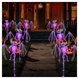 Halloween Decorations Outdoor Solar Garden Lights,2PCS of Set 3D Scary Bat Realistic Skeleton Outside Decor,Solar Creepy Bats Path Lights for GraveYardHouseHalloween Party Gifts Decor Purple