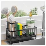 Cisily Black Sponge Holder for Kitchen Sink, Sink Caddy Organizer with High Brush Holder, Kitchen Countertop Organizers and Storage Essentials, Rustproof 304 Stainless Steel, Soap Dispenser Organize