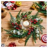 6 Pcs 8in Mini Christmas Wreaths for Kitchen Cabinet Small Christmas Candle Rings Wreaths, Front Door PillarsHome Table Centerpieces Hanging Garlands, for WindowsWedding Decor (No Red Ribbon)