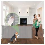 96 Inch Wide Reinforced Retractable Dog Gate with Support Rods - Prevent Crawling Under, Extra Long Retractable Baby Gate Large Dog Gate IndoorOutdoor Retractable Pet Gate, Gray