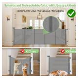 96 Inch Wide Reinforced Retractable Dog Gate with Support Rods - Prevent Crawling Under, Extra Long Retractable Baby Gate Large Dog Gate IndoorOutdoor Retractable Pet Gate, Gray
