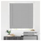 LazBlinds No Tools No Drill Cordless 1in Vinyl Mini Blinds, 100percent Privacy S-Curve Blinds for Indoor Windows, Room Darkening Horizontal Window Blinds and Shades for Home, 33in W x 64in H, Grey