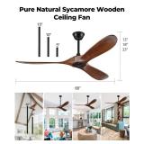 BOOSANT 60 inch Ceiling Fan Without Light, Ceiling Fan No Light with Remote Control and Quiet DC Motor, Outdoor Fans for Patios,Solid Wood 3 Blades,ETL Listed - Dark Walnut
