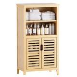 HITNET Bathroom Cabinet Freestanding, Bamboo Storage Cabinet 5-Tier Floor Cupboard with Door and Shelf for Bathroom, Kitchen, Hallway, Natural
