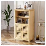 HITNET Bathroom Cabinet Freestanding, Bamboo Storage Cabinet 5-Tier Floor Cupboard with Door and Shelf for Bathroom, Kitchen, Hallway, Natural
